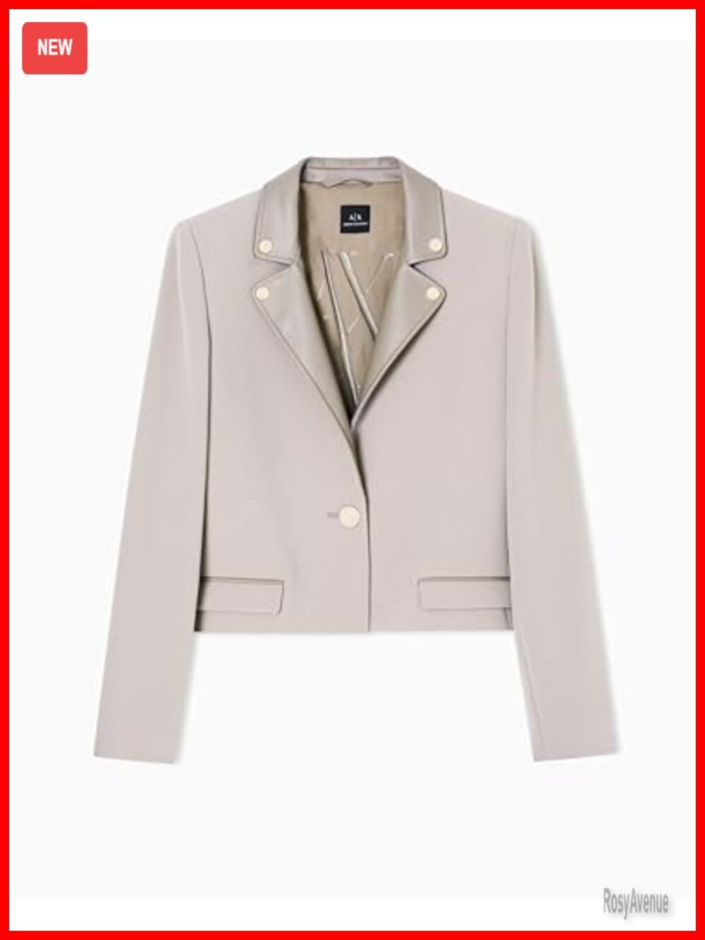 Faux Leather Lapels Blazer Cropped Button Closure Business